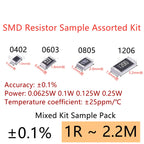 0402 0603 0805 1206 SMD Resistor Sample Assorted Kit 0.1% 0R 10R 100R 120R 1K 2K 4.7K 5.1K 10K 20K 100K 1M Sample Set Mixed Kit