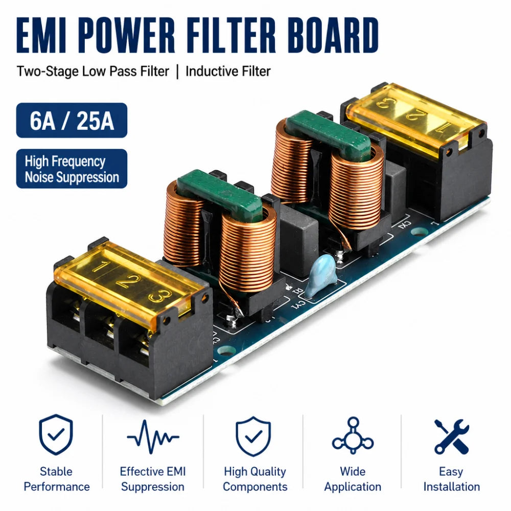 6A 25A Power Supply Filter EMI High-Frequency Two-Stage Power Supply Low-Pass Filter Module Power Supply EMI Filter Board