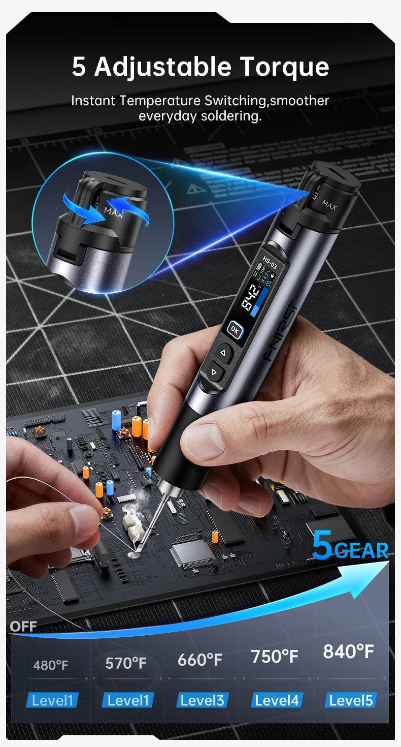 FNIRSI HS-03 Wireless Soldering Iron 10W Rechargeable Portable Soldering Iron 100-450℃ Adjustable Professional Soldering Kit