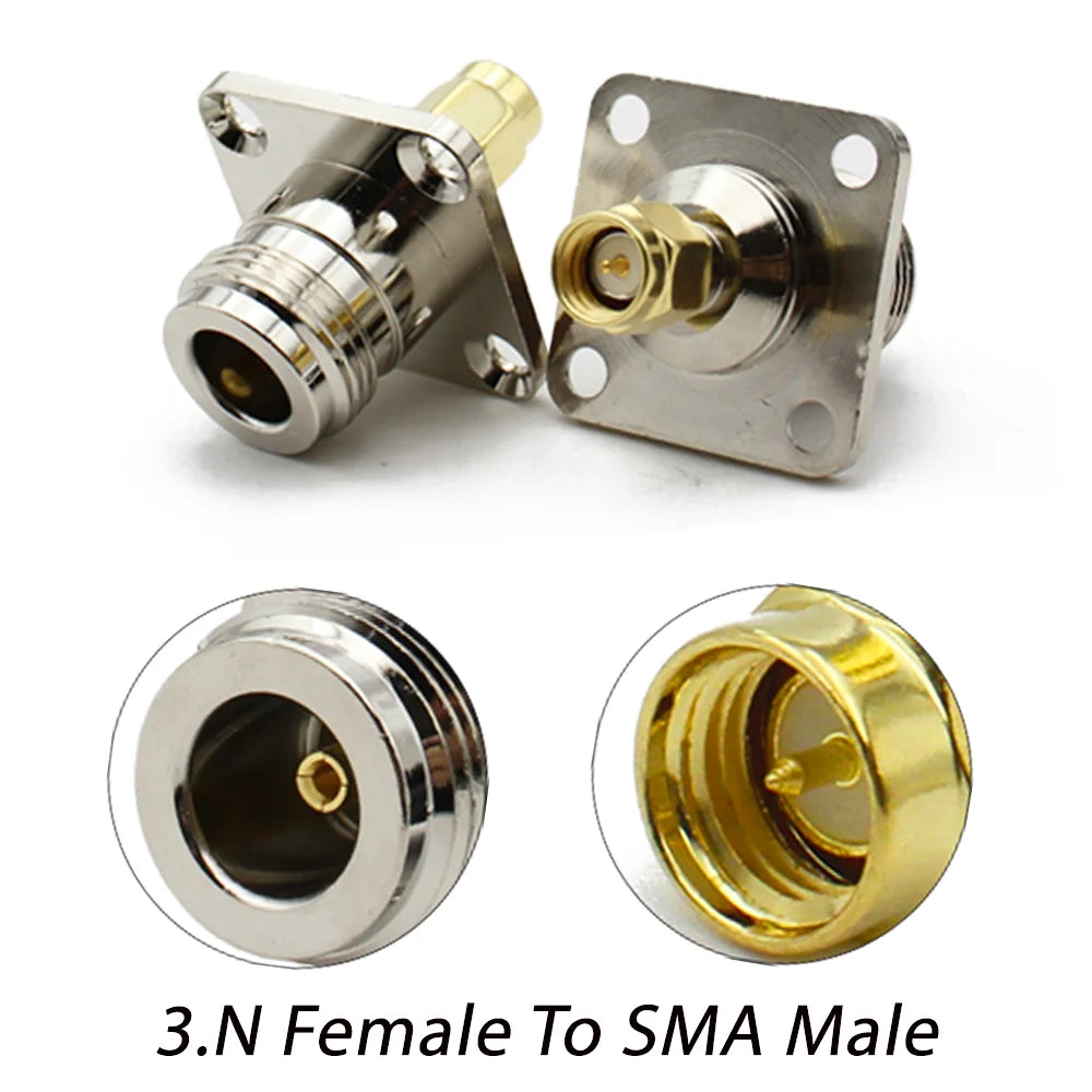 1PCS N To SMA Connector L16 N Female to SMA Female Coax  Adapter Test Converter 4 Hole Flange Panel RF Antennas Connector