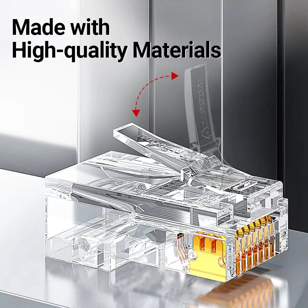 AMPCOM CAT6 CAT5E Pass Through RJ45 Modular Plug Network Connectors UTP 3/50μ Gold-Plated 8P8C Crimp End for Ethernet Cable