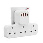 3250W Uk Ac Plug Power Strip Electrical Wall Mounted Outlet Multitap Network Filter with 2 Usb-A 2 Usb-C Charging Adapters