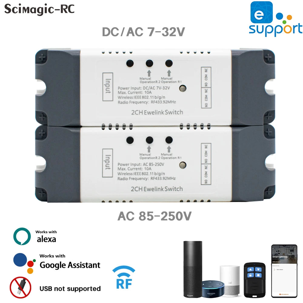 1/2/4CH EWeLink WIFI Smart Switch 7-32V 85-250V 220V Wireless Remote Control Relay Module For Garage Door Access Alexa Google
