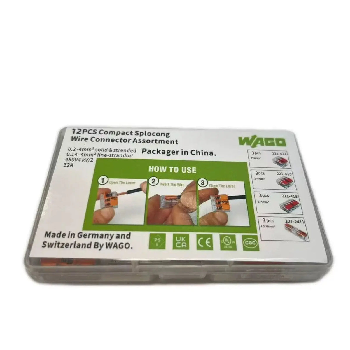 WAGO 221‑Series Splicing Connector Assortment Kit, 12/28/35/36/75/78/90 PCS Mixed Set For 221‑412 413 415 2411