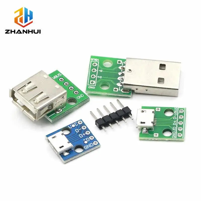 5pcs USB 2.0 Micro Mini A Female/Male USB B to 2.54mm Pin Header PCB Breakout Board Converter Adapter