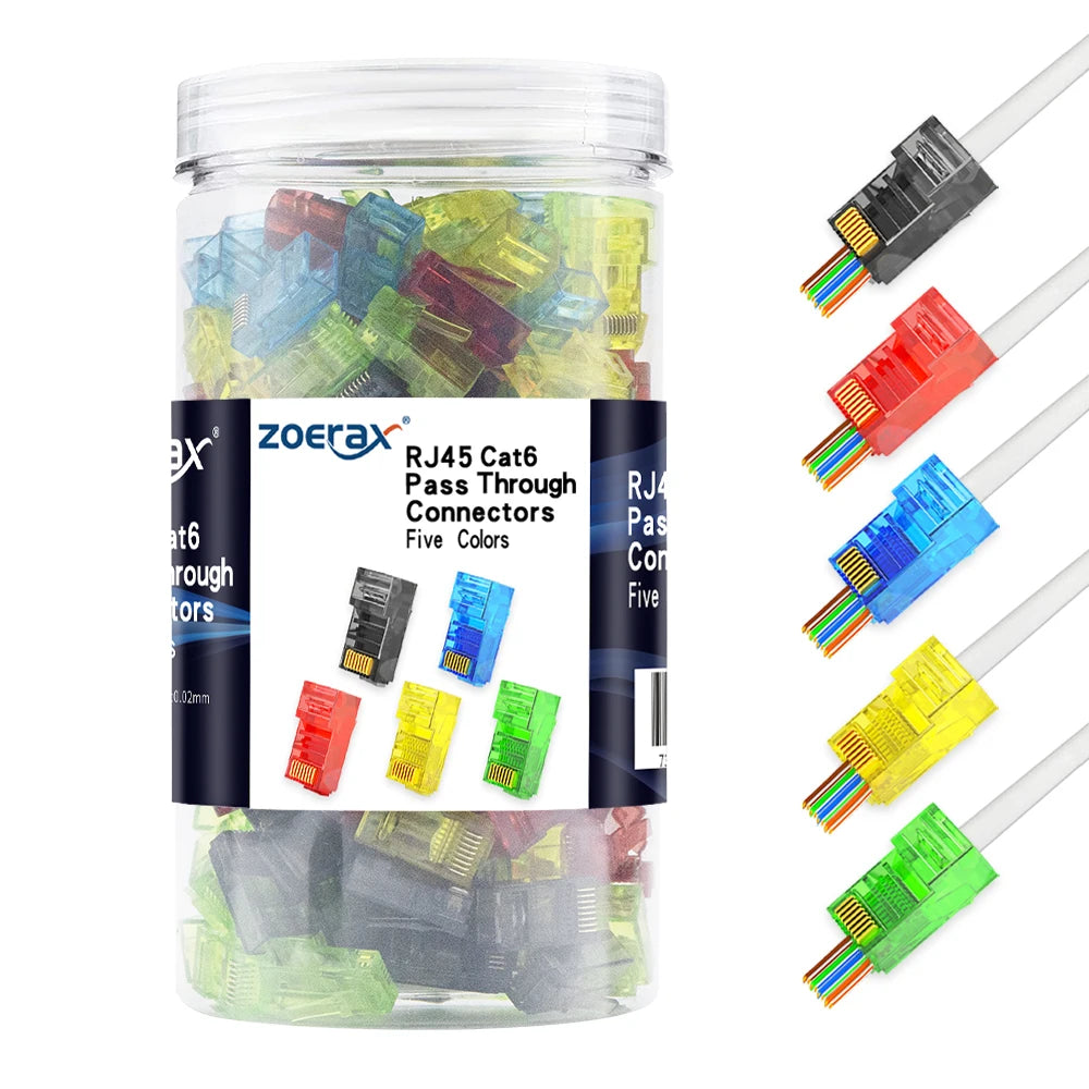 ZoeRax 200/100/50PCS RJ45 Cat6 Pass Through Connector RJ45 Modular Plugs 1.1mm Hole for Solid or Stranded UTP/STP Cable