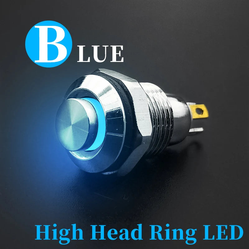 1pc 10mm Metal Push Button Switch with LED Indicator Self-reset Momentary Self-locking Latching 4pins High Head 3v5v12v24v220v