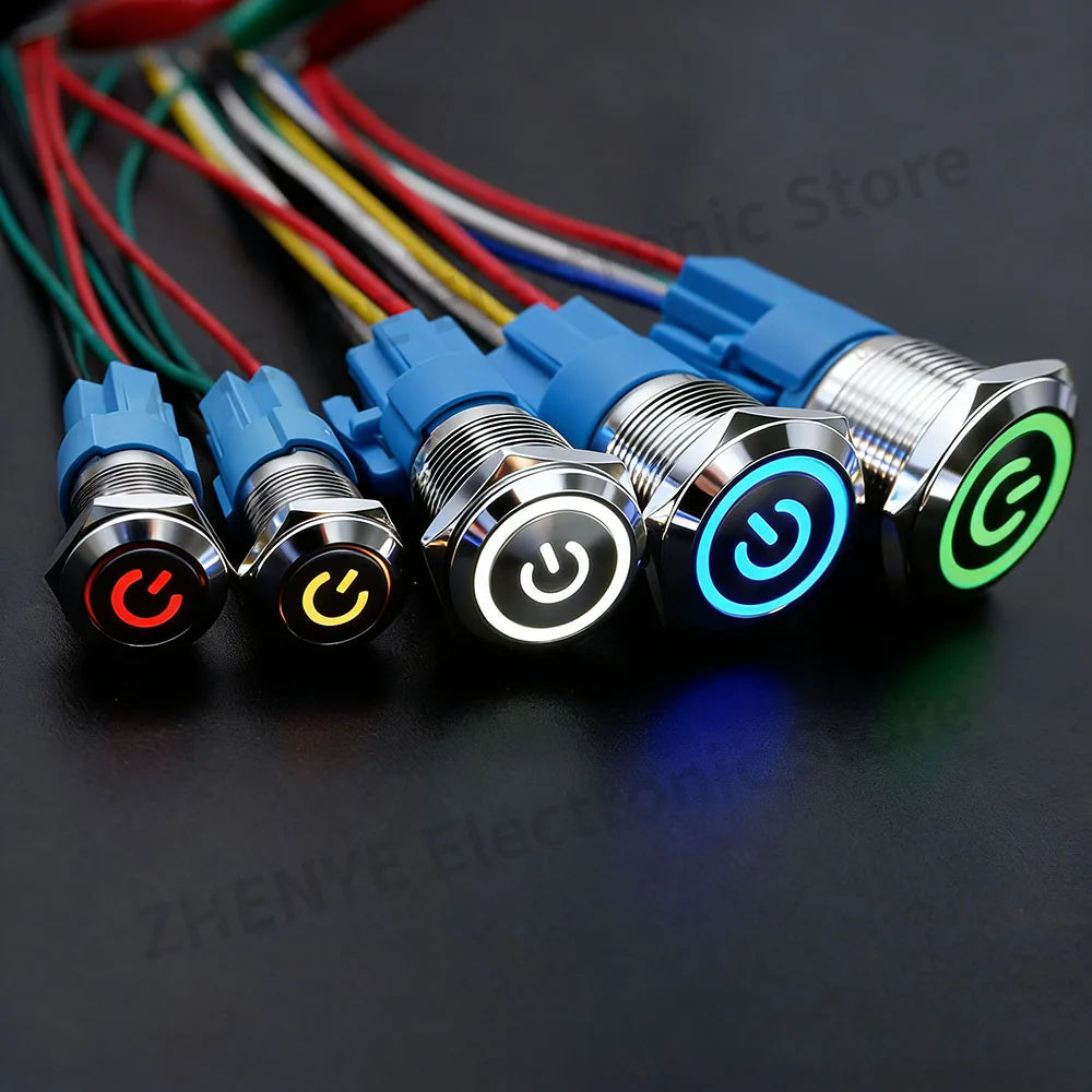 12mm 16mm 19mm 22mm Metal Switch Button Push With Wire Waterproof On Off Momentary/Latching Led Light Start Stop 5V 12V 24V 220V