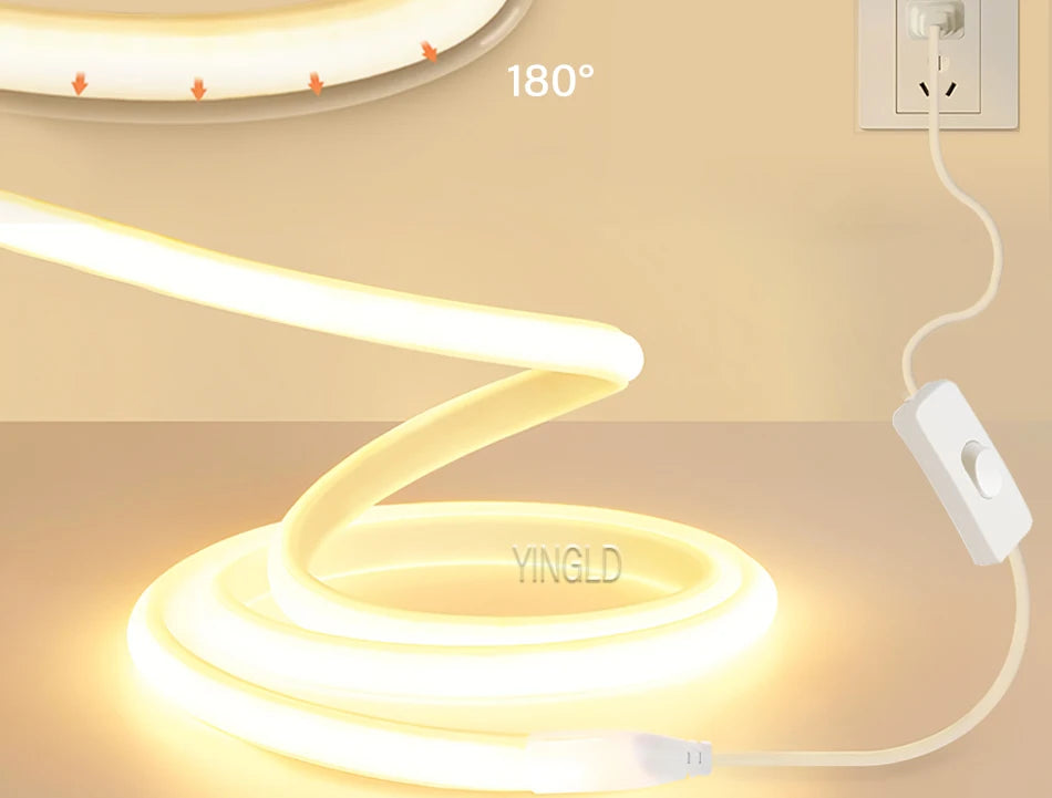 220V COB LED Strip Light High Bright Switch/Dimmable US 110v EU Plug Neon Tape Kitchen Cabinet  lighting Waterproof garden