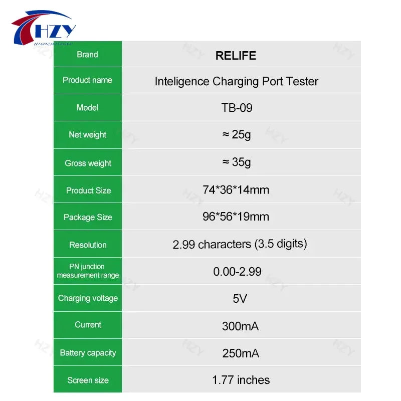 RELIFE TB-09 Tail Plug Detector Lightning Type-C Interface Charging Port Tester High-definition Display Mobile Phone Diagnosis