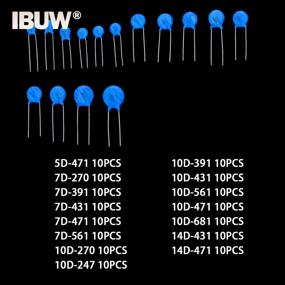 15Values Varistors 150PCS 10D471 10D681 14D431 5D471 7D270 7D391 7D431 7D471 7D561 10D270 10D241 10D391 10D431 10D561