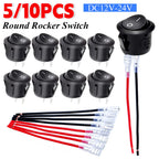 5/10PCS ON/Off Round Rocker Switches SPST 20mm Mini 12 Volt DC Mini Circle Toggle Switch 12V for Car Automotive RV 2 Pin