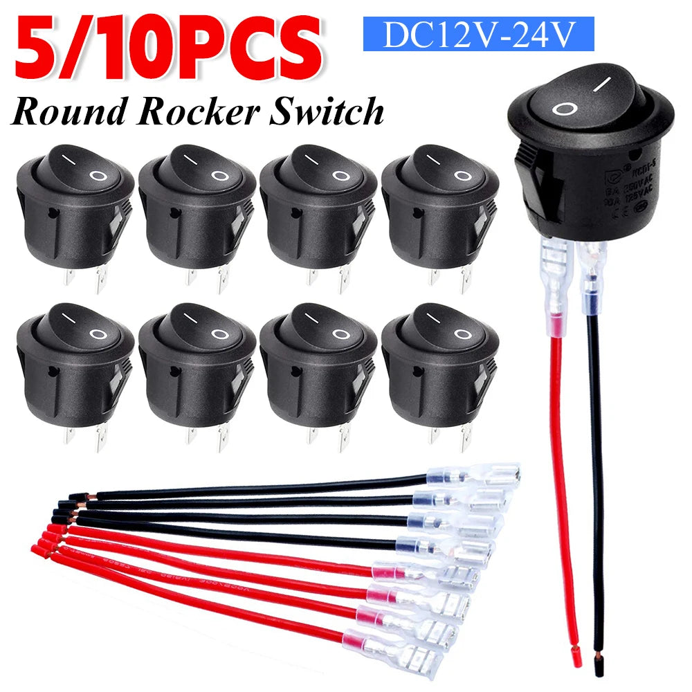 5/10PCS ON/Off Round Rocker Switches SPST 20mm Mini 12 Volt DC Mini Circle Toggle Switch 12V for Car Automotive RV 2 Pin