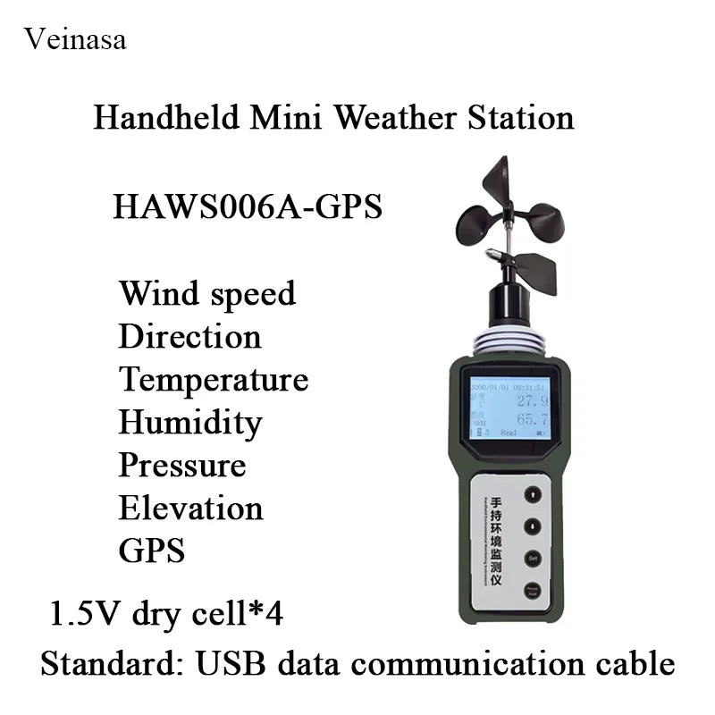 HAWS006A-GPS Handheld portable Weather Station  Temperature Humidity Pressure Sensor Outdoor GPS handheld weather station
