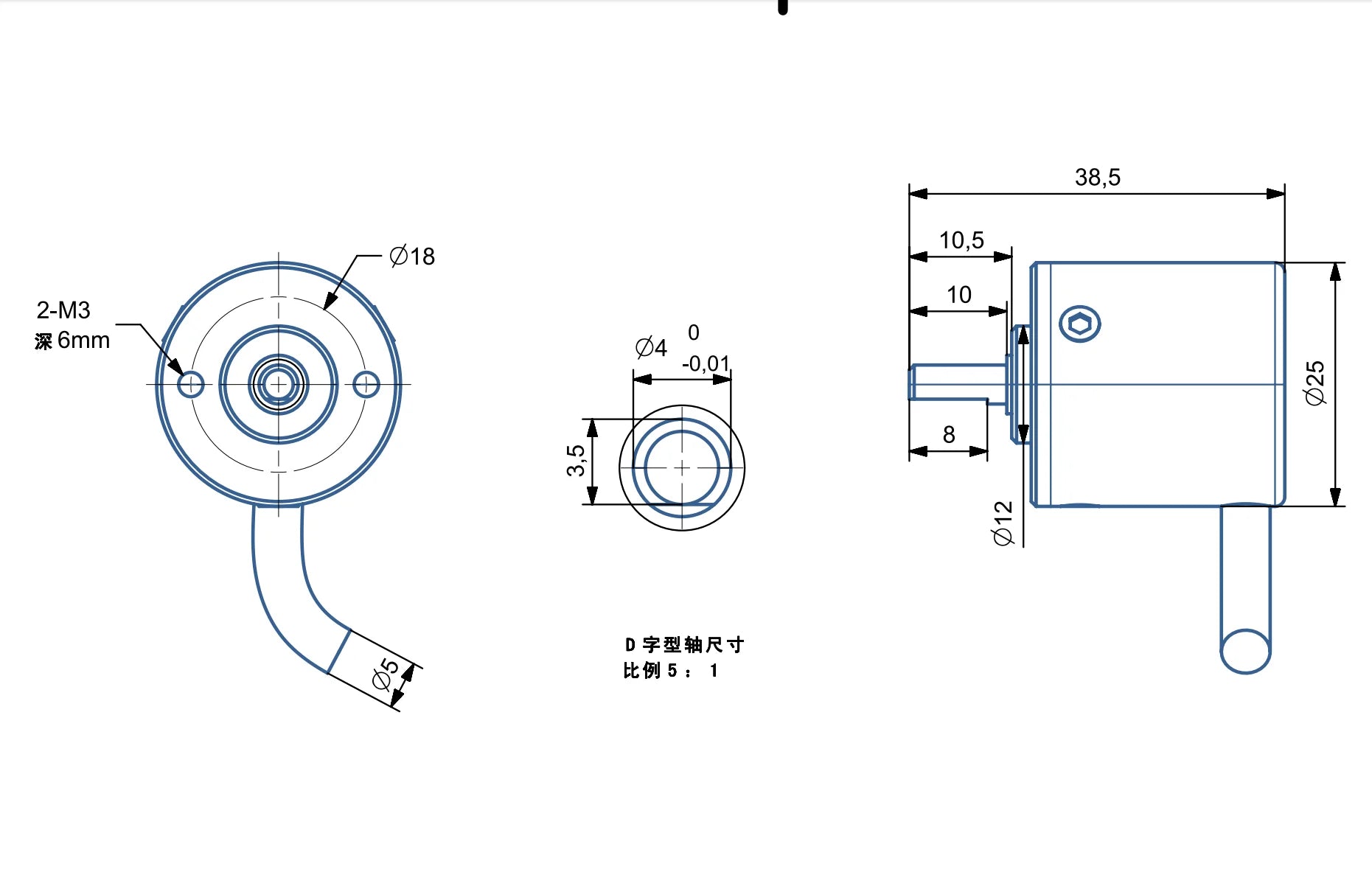 Φ25mm 4mm Shaft Miniature Singleturn Absolute Rotary Encoder RS485 RS232 Modbus RTU Wide Temperature High Durability