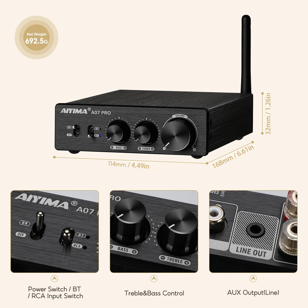 AIYIMA A07 PRO Bluetooth Amplifier TPA3255 QCC304X Stereo 2.0 Channel 300Wx2 Power Digital Amplifier RCA APT-X Home Sound AMP