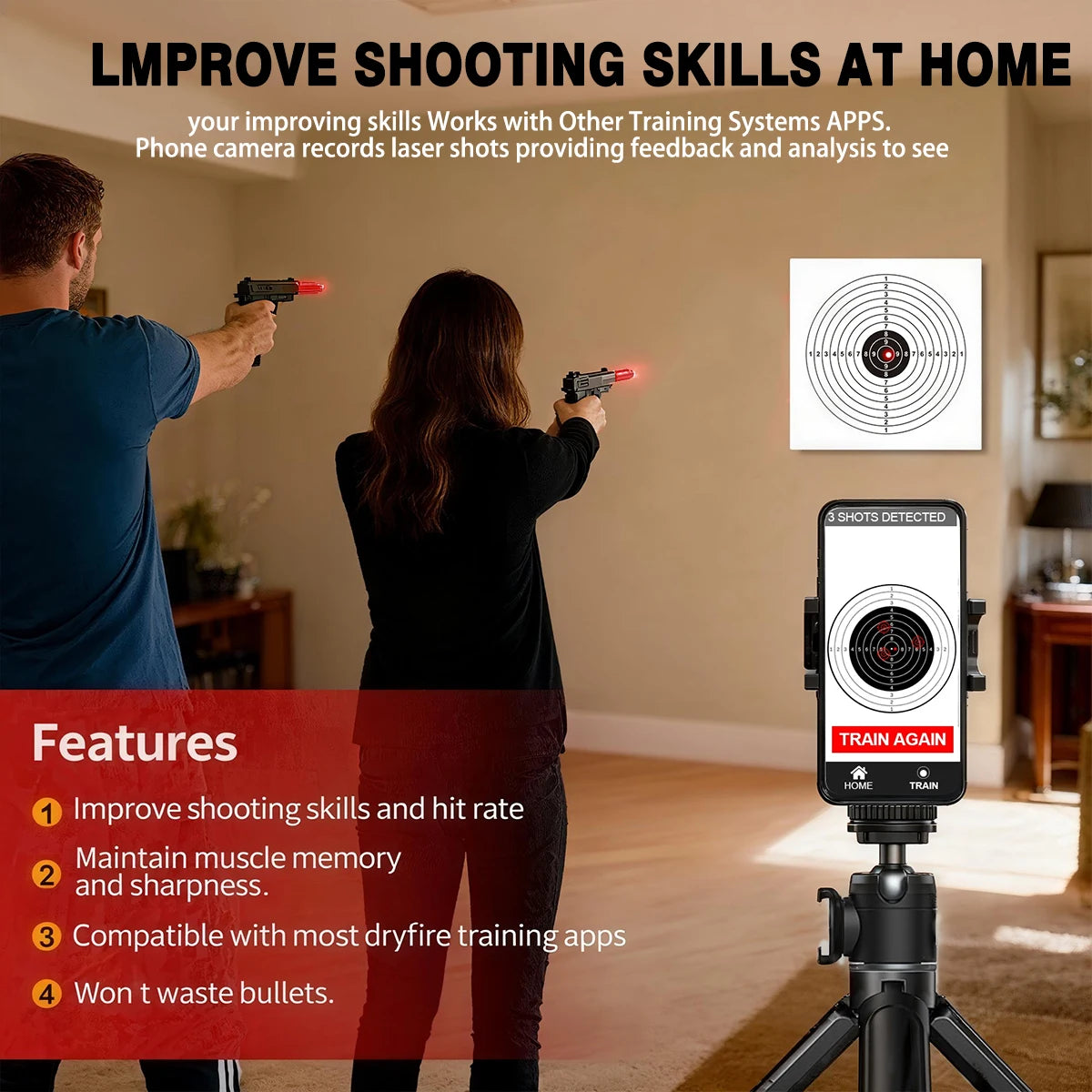 9mm 38SPL 22LR 12GA CAL177 7mm 6.5mm Training Bullet Bore Sight Voice Controlled Laser Dual-purpose for Training and Calibration
