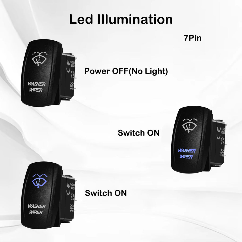 12V 24V Boat Trim Tabs Switch (ON)-OFF-(ON) Momentary Rocker Switch Waterproof Blue Light ON-OFF Toggle Switch With Harness