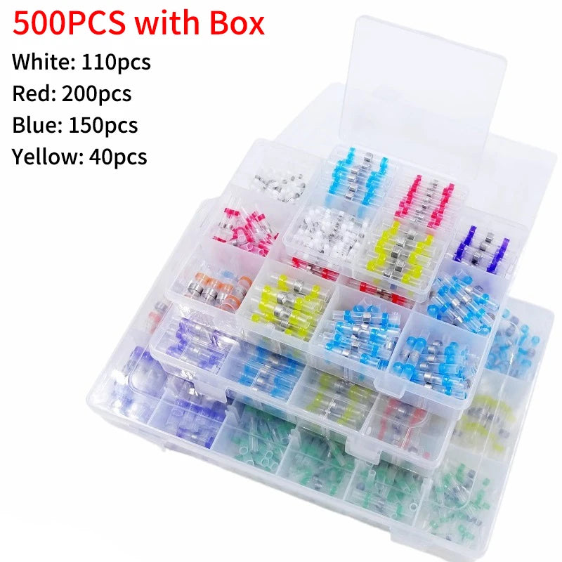 10/50/500pcs Solder Seal Wire Connectors 3:1 Crimp Heat Shrink Insulated Electrical Terminals Butt Splice Waterproof Sleeve