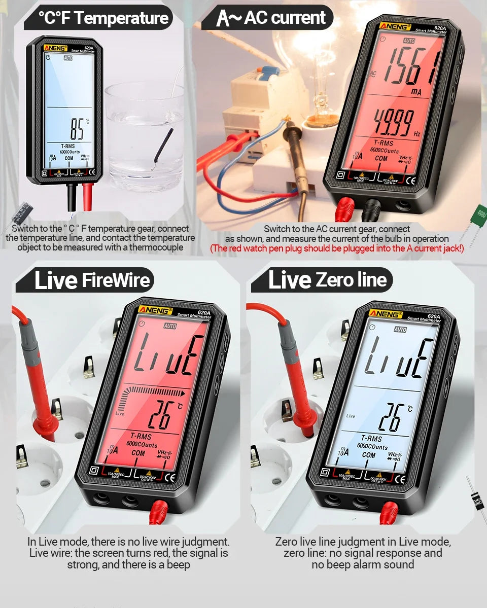ANENG 620A 6000 Count Multimeter NCV Measurement Neutral Wire Identification Full Function Electrical Parameter Measurement
