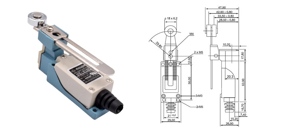 2PCS ME-8104 ME-8112 ME-8108 Waterproof Momentary CNC Limit Switch Electronic Metal 5A/250VAC Roller Rotary Adjustable Lever Arm