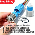 12/16/19/22mm Metal Push Button IP66 Waterproof Self Reset Latching Red LED 1NO1NC Plug Terminal 5V 12V 220V Control Switch Blue