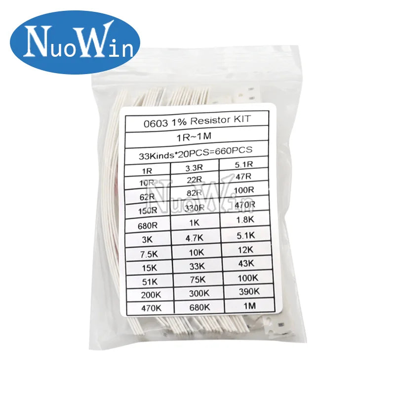 0402 0603 0805 1206 1210 2010 2512 SMD Chip Resistor Sample Kit Alloy Resistance Assorted Set 1% 5% 10R 100R 220R 1K 10K 100K
