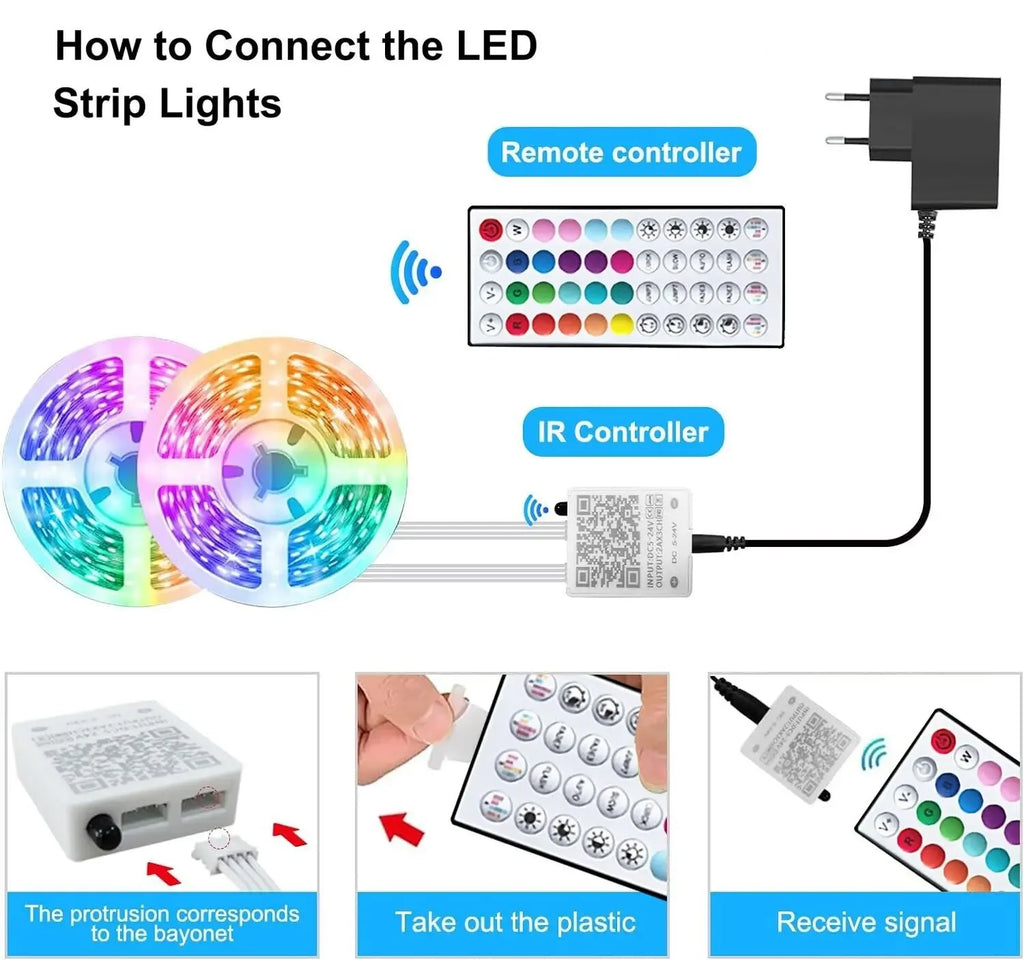 10m 20m 30m 40m Smart RGB LED Strip Lights Bluetooth App Control Music Sync DC24V LED RGB Tape Backing for Bedroom Home Decor