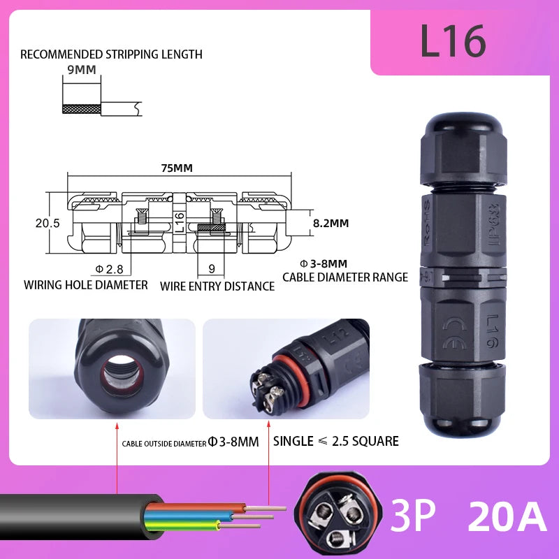IP68 Waterproof Connector Outdoor LED Lighting Sealed Connector  Assembly Type Wire And Cable Quick Terminal Connector 2/3/4/5P