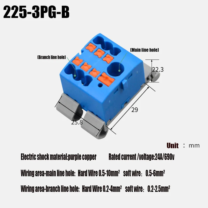 1PC 225 Series Fixed Modular Wire Connectors Compact Splicing Lighting Push-in Multi Link Terminal Block 1 In Multiple Out