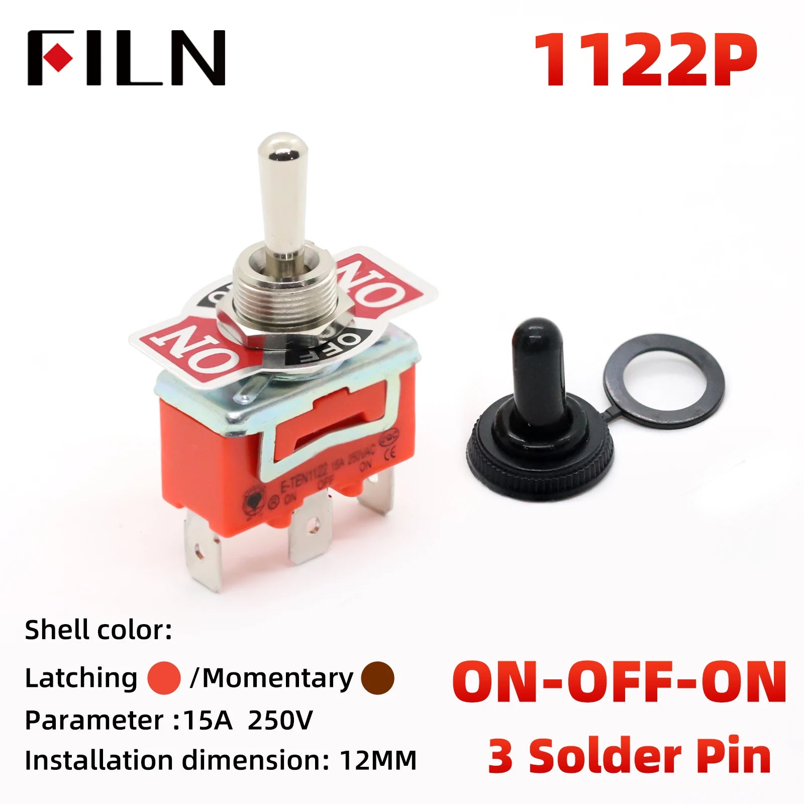 FILN 15A 250V Toggle Switches Miniature Thumb Lever on Off Electronics SPST SPDT DPDT Power Rocker Waterproof Cap
