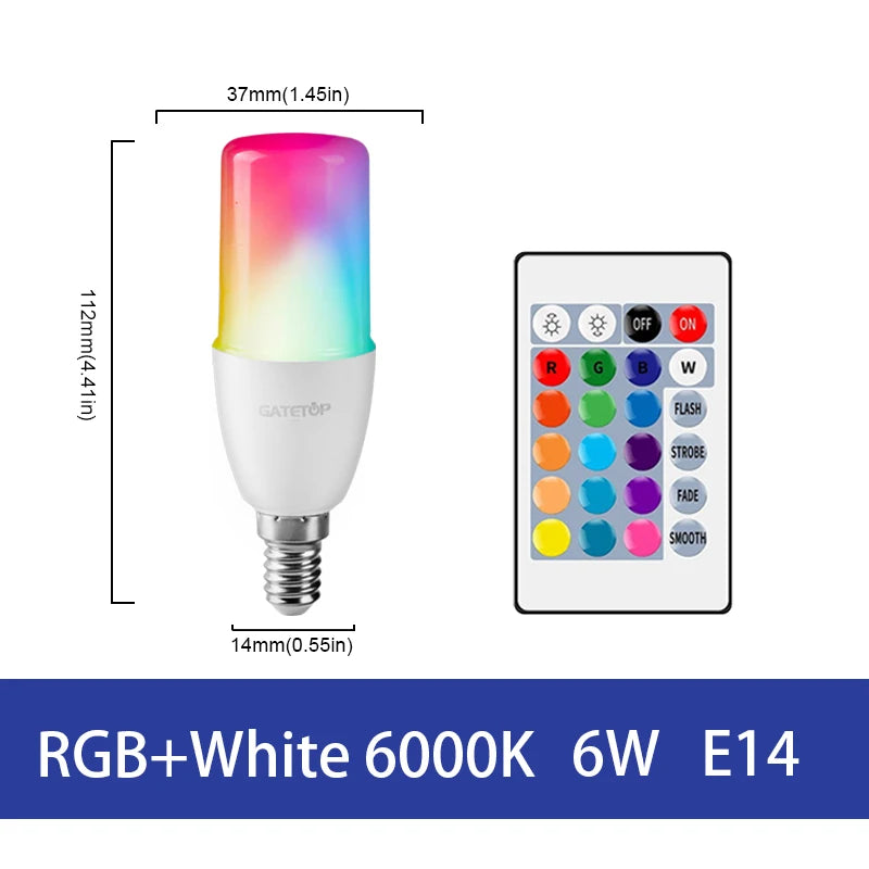 1-10PCS LED Intelligent RGBW Bulb GU10 E27 E14 24 Key Infrared Remote Control AC110V 230V 6W 10W Color Plus White Light Dimming