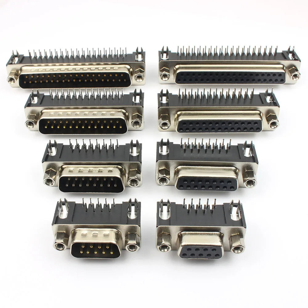 5pcs D-SUB 9 15 25 37 Pin Male Female PCB Connector With Set Screw Plug Socket Adapter Right Angle 2 Rows DB9 DB15 DB25 DB37