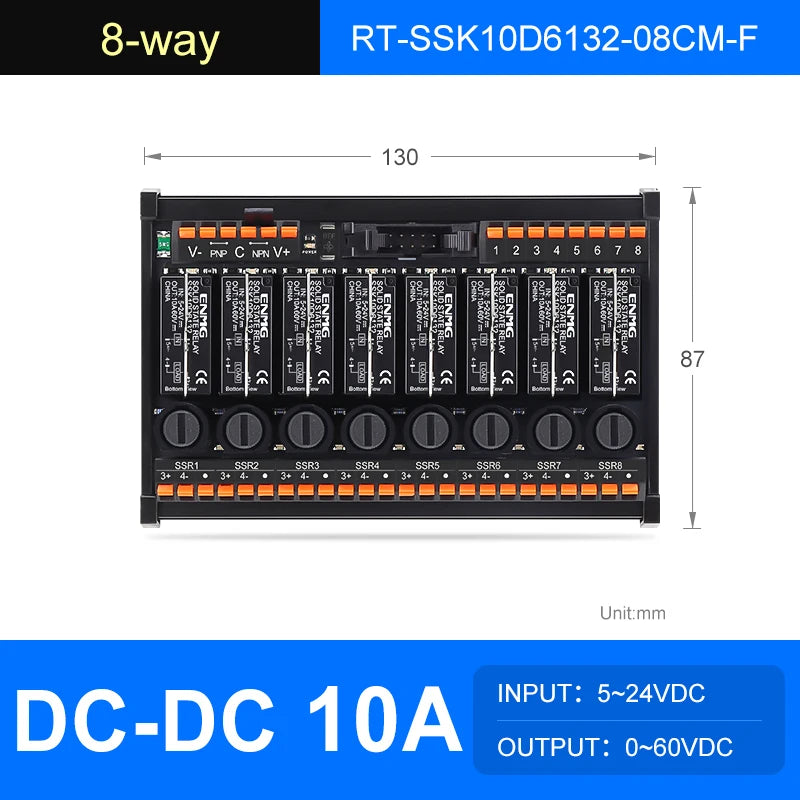 ENMG DC Inline 2 4 6 8 10 12 16-Way Solid State Relay Module RT-SSK Non-contact DC PLC AC Amplifier Board 5-24V Fuse Protections
