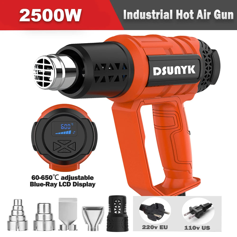 2500W 110V/220V EU/US Industrial Heavy Duty Hot Air Gun For Shrink Wrapping Adjustable Temperature Digital Display Heat Gun