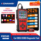 2026 KONNWEi KW340 Car CAN OBD2 EOBD Diagnostic Tool Engine Battery Test Read Fault Code Clear Real-Time Data O2 Inspection Tool