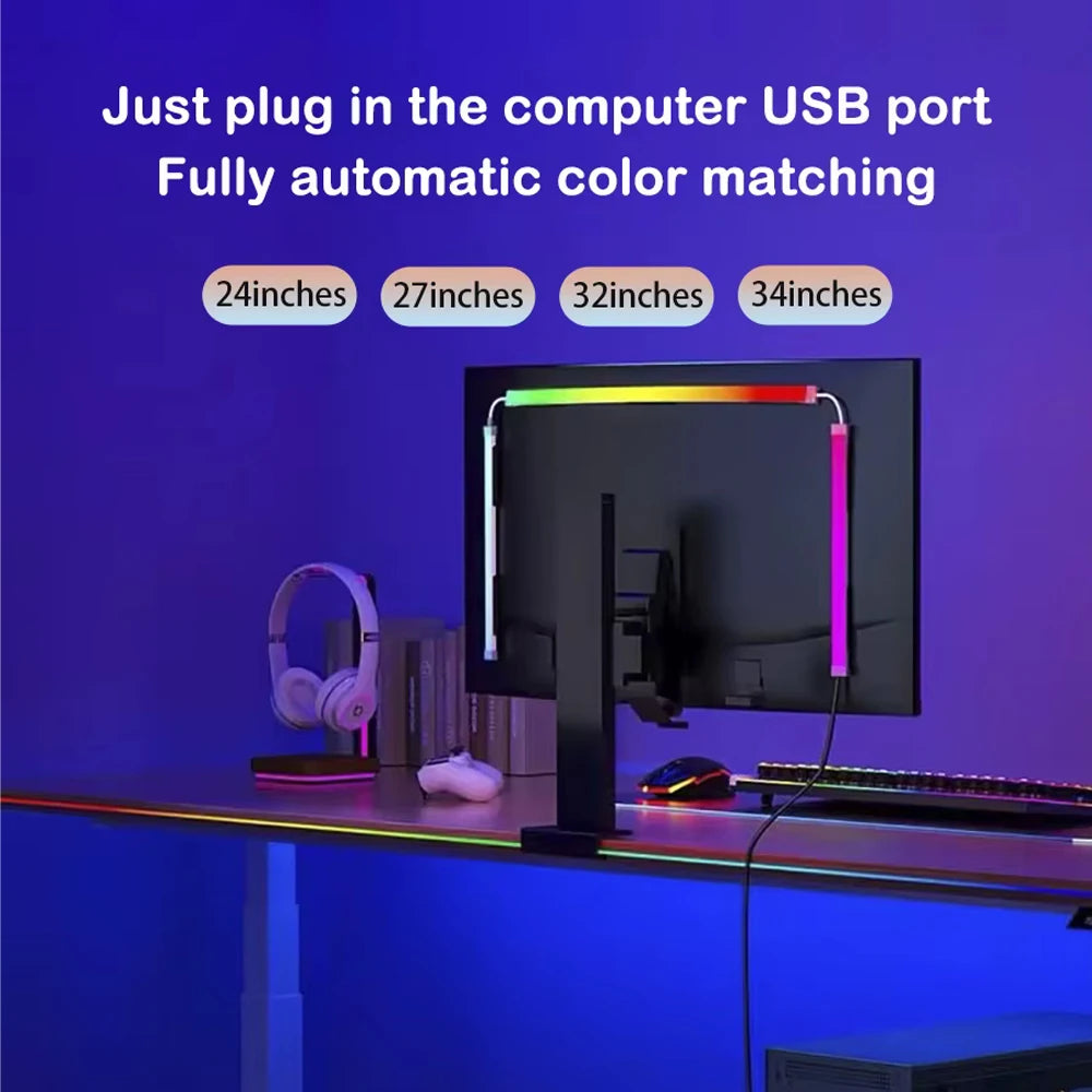 24-34 Inch USB PC LED Strip Lights Computer Sync Light Strip Monitor RGB Screen LED Backlight for Gaming Room Atmosphere Decor