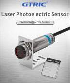 GTRIC Laser Photoelectric Sensor Retro-reflective M18 Series 10-30V NPN PNP Visible Spot 2mm Sensing Distance 8M Adjustable