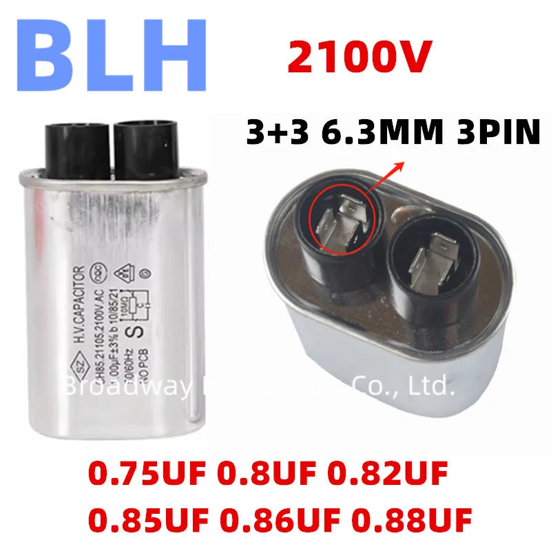 CH85 CH86 High voltage capacitors for industrial microwave ovens 2100V 3+3 6.3MM 3PIN 0.75UF 0.8UF 0.82UF 0.85UF 0.86UF 0.88UF