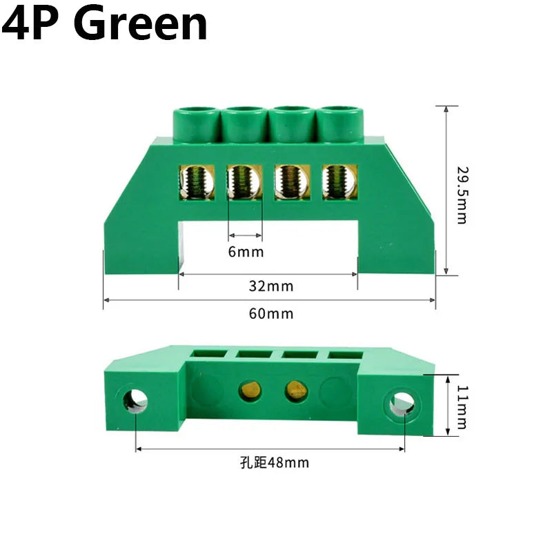 Blue White Green Bridge Design Zero Line 4-12 Pole Screw Brass Copper Grounding Strip Terminal Block Connector Earth And Neutral