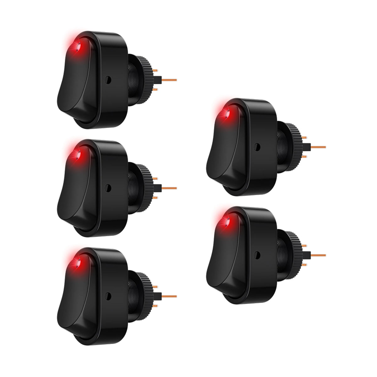 5PCS Toggle Switch 12v 30A Oval Rocker Switch 3 Pin Red Blue LED Lighted On Off Switch for Automative Car RV Marine Boat