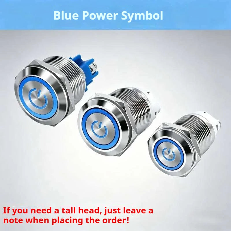 16/19/22MM Push Button Switch Screw Terminal Self-locking Latching Momentary Metal Black 12/24/220V Waterproof Power Start Stop