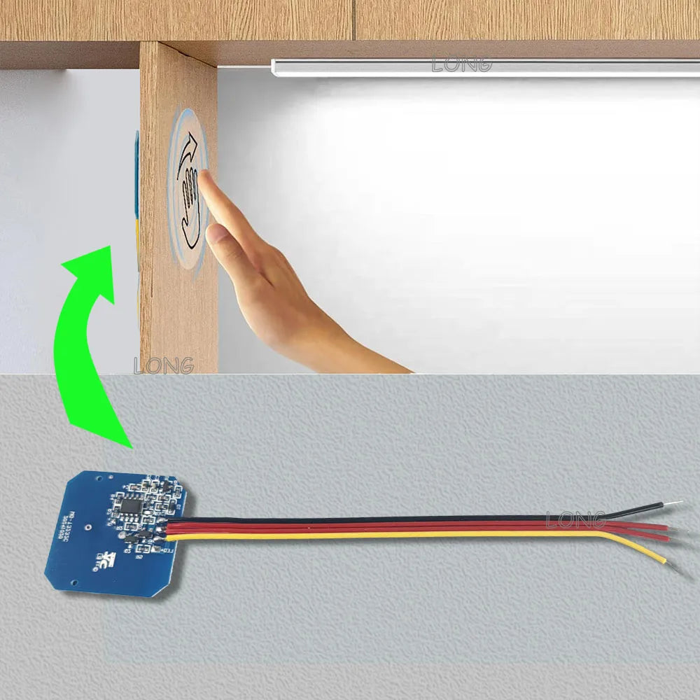 Drill-Free & Partitioned Touch Sensor - Multi-Function Wood Penetration Switch, DC5-24V for Wardrobe Cabinet Wooden Furniture,