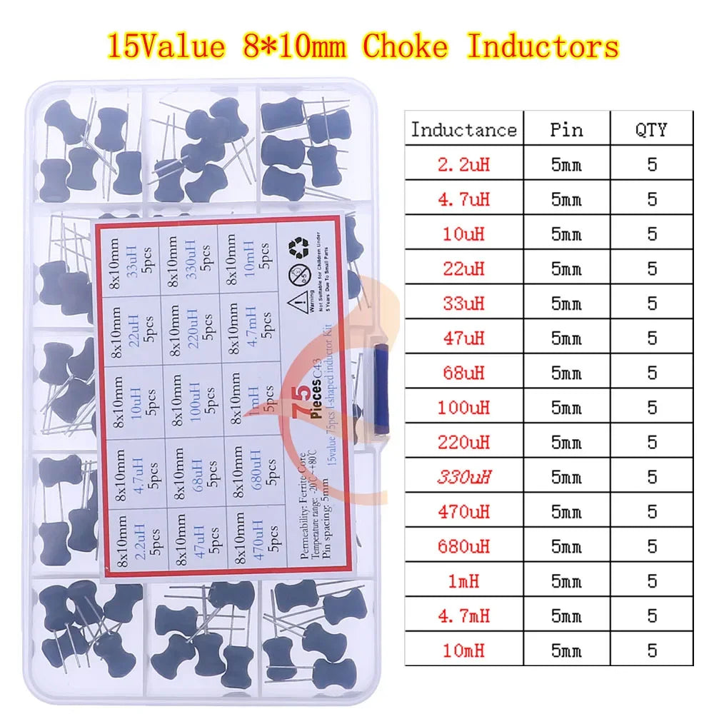 2.2uH 3.3uH 4.7uH 6.8uH 10uH 22uH 47uH 68uH 100uH 220uH 1mH 4.7mH 10mH 100mH Toroid Core Choke Color Ring Inductor Assorted Kit