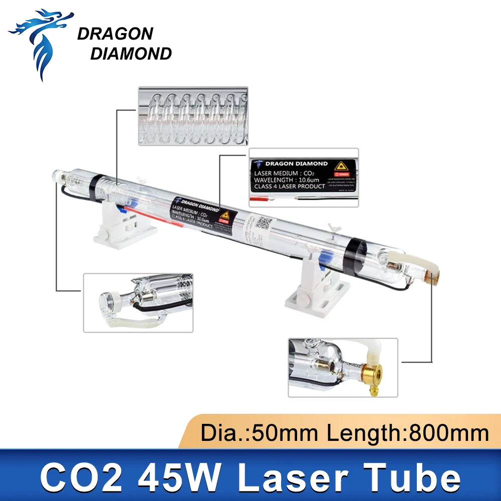 40W-45W Co2 Laser Tube Metal Head Glass Pipe Length 800mm Lamp Diameter 50mm High Power For CO2 Laser Engraving Cutting Machine