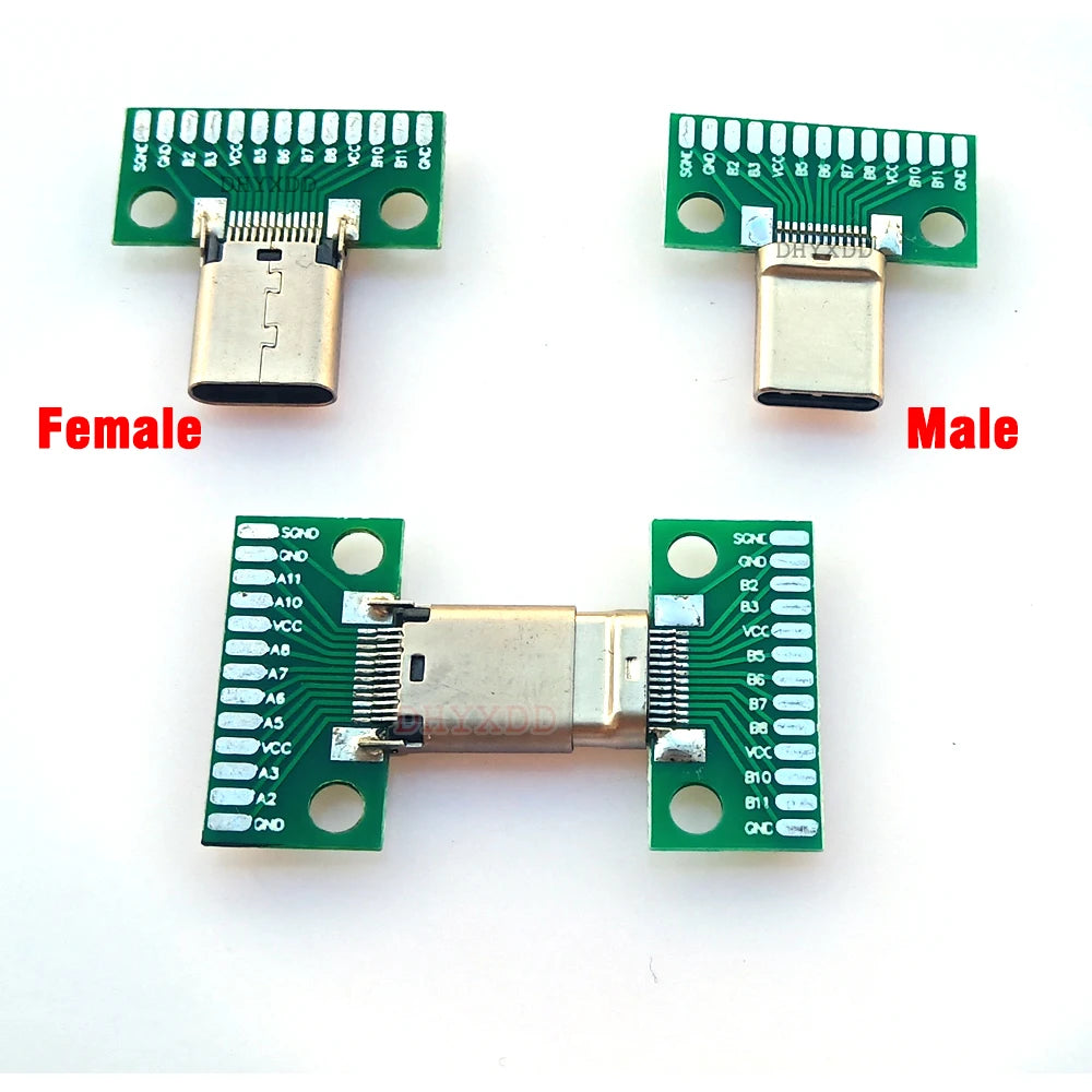 1pcs USB 3.1 Type C Connector 24+2P Female Male Plug Receptacle Adapter to Solder Wire & Cable USB-C 24P+2P PCB Test Board