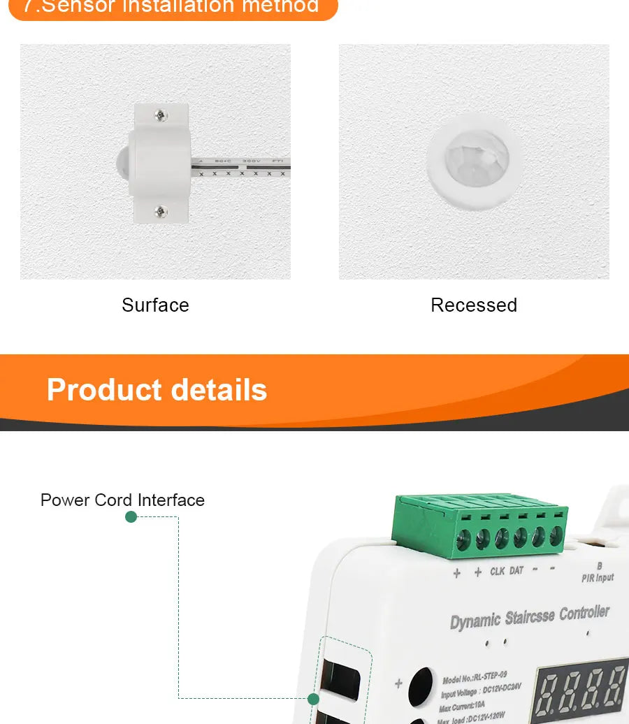 COB LED Strip PIR Motion Sensor Stair Lights Kit Step by Step Control Indoor Smart Staircase Lighting Controller with Main Line