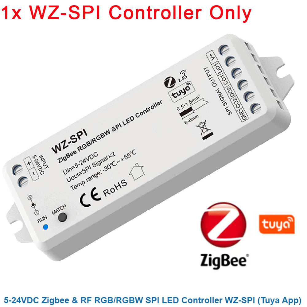 Skydance WZ-SPI Tuya Zigbee SPI Controller for RGB RGBW Pixel LED Strip RF Remote Control WS2811 2812 Addressable Tape 5V-24V DC
