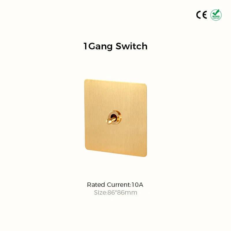 Avoir Gold Rocker Toggle Switch Brass Lever Switch Home Accessories Cat6 Type C EU Sockets And Switches 220V Push Button 86 Type
