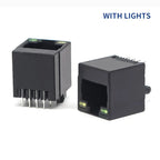 10pcs RJ45 Socket 5224-8P8C Network Cable Crystal Head Jack 180-degree Straight Female Sockets Shielded Network Port with Light